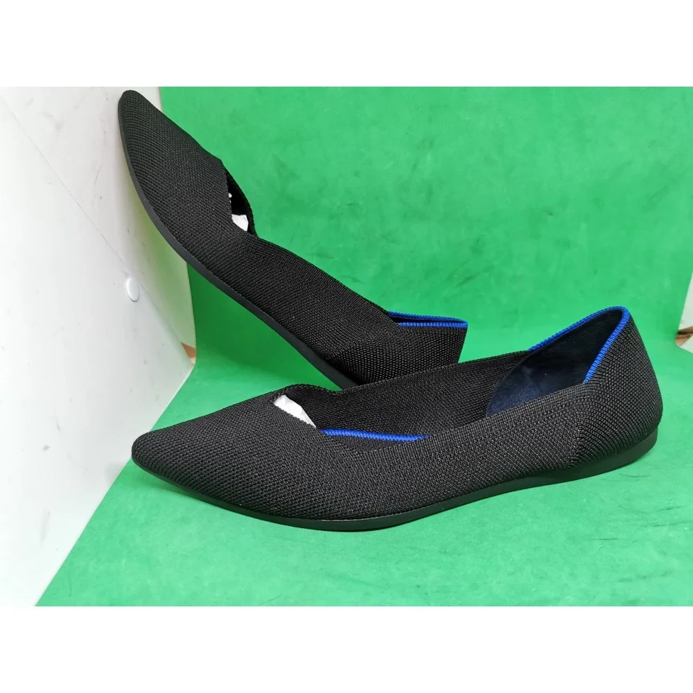 Rothy's The Point Flats Womens Slip On Black Blue Knit Pointed Toe Size 9.5